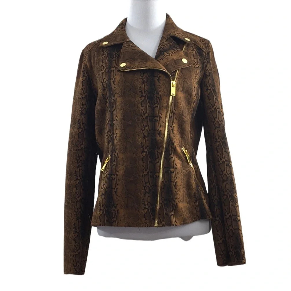 Philosophy Brown Black Snakeskin Embossed‎ Moto Jacket Womens Small Zip Up